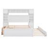 Queen Size Wooden Bed With All-in-One Cabinet, Shelf and Sockets,Twin XL Trundle,White