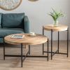 33"Modern Thread Design Round Coffee Table , MDF Table Top with Cross Legs Metal Base