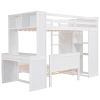 Twin size Loft Bed with a Stand-alone bed, Shelves,Desk,and Wardrobe-White