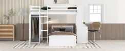 Twin size Loft Bed with a Stand-alone bed, Shelves,Desk,and Wardrobe-White