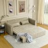 3 in 1 Pull-Out Bed Sleeper, Modern Upholstered 3 Seats Lounge Sofa & Couches with Rolled Arms Decorated with Copper Nails , Convertible Futon 3 Seats