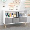 Kids bookcase with Collapsible Fabric Drawers, Children's Book Display, Toy Storage Cabinet Organizer, White+Gray