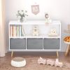 Kids bookcase with Collapsible Fabric Drawers, Children's Book Display, Toy Storage Cabinet Organizer, White+Gray