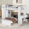 Twin size Loft Bed with a Stand-alone bed, Shelves,Desk,and Wardrobe-White