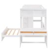 Twin size Loft Bed with a Stand-alone bed, Shelves,Desk,and Wardrobe-White