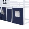 Twin Size Bunk Wood House Bed with Elegant Windows, Sills and Tent, Blue+White