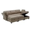 Modular Sectional Sofa Couch Bed with Storage 6 Seater, Sleeper Sofa Bed Couch with Reversible Chaise Ottomans, Adjustable Arms and Backs - Brown