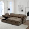 Modular Sectional Sofa Couch Bed with Storage 6 Seater, Sleeper Sofa Bed Couch with Reversible Chaise Ottomans, Adjustable Arms and Backs - Brown