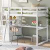 Twin Size Loft Bed with Desk and Shelves, Two Built-in Drawers, White