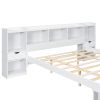 Queen Size Wood Platform Bed with Multi-storage Headboard and a Drawer, White(Expected Arrival Time: 6.16)