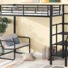 Twin Size Metal Loft Bed with Bench and Storage Staircase, Black