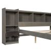 Queen Size Wood Platform Bed with Multi-storage Headboard and a Drawer, Gray