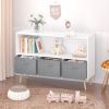 Kids bookcase with Collapsible Fabric Drawers, Children's Book Display, Toy Storage Cabinet Organizer, White+Gray