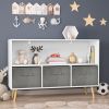 Kids bookcase with Collapsible Fabric Drawers, Children's Book Display, Toy Storage Cabinet Organizer, White+Gray