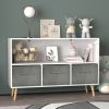 Kids bookcase with Collapsible Fabric Drawers, Children's Book Display, Toy Storage Cabinet Organizer, White+Gray