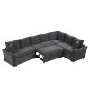 124.8"L-shaped Sofa Convertible Sofa Bed Pull Out Sofa Sleeper with Two Back Pillows, Two USB Ports and Two Power Sockets for Living Room, Gray (Old S