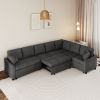 124.8"L-shaped Sofa Convertible Sofa Bed Pull Out Sofa Sleeper with Two Back Pillows, Two USB Ports and Two Power Sockets for Living Room, Gray (Old S