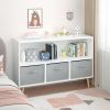 Kids bookcase with Collapsible Fabric Drawers, Children's Book Display, Toy Storage Cabinet Organizer, White+Gray