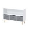 Kids bookcase with Collapsible Fabric Drawers, Children's Book Display, Toy Storage Cabinet Organizer, White+Gray