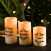 EcoGecko Set of 3 4", 5", 6" Real Wax Flameless LED Candles with Faith Family Friends Decal Battery Operated Inspirational Home Decor with 5 Hour Time