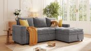 U_STYLE Soft Upholstered Sectional Sofa Bed with Storage Space, Suitable for Living Rooms and Apartments.