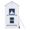 Twin Size Bunk Wood House Bed with Elegant Windows, Sills and Tent, Blue+White