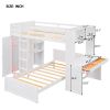 Twin size Loft Bed with a Stand-alone bed, Shelves,Desk,and Wardrobe-White