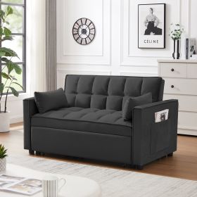 Modern Velvet Loveseat Futon Sofa Couch w/Pullout Bed,Small Love Seat Lounge Sofa w/Reclining Backrest,Toss Pillows, Pockets,Furniture for Living Room (Color: as Pic)