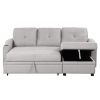 Pull Out Sofa Bed Modern Padded Upholstered Sofa Bed ; Linen Fabric 3 Seater Couch with Storage Chaise and Cup Holder ; Small Couch for Small Spaces