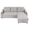 Pull Out Sofa Bed Modern Padded Upholstered Sofa Bed ; Linen Fabric 3 Seater Couch with Storage Chaise and Cup Holder ; Small Couch for Small Spaces