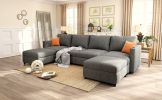 Modern Large Sectional Sofa, U-Shape Modular Sectional Couch with Storage Function,123" Sofa Bed with Ottoman,6 Seat Sectionals Chaise for Living Room